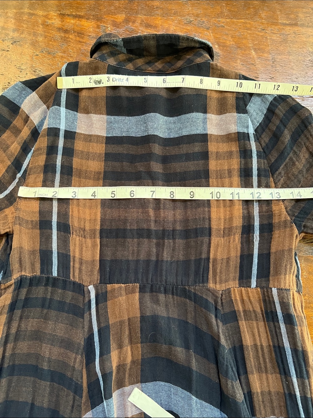 HOLDING HORSES Mixed Plaid Shirt Dress High-Low Handkerchief Hem Blue/Brown SZ 2 - Picture 14 of 15